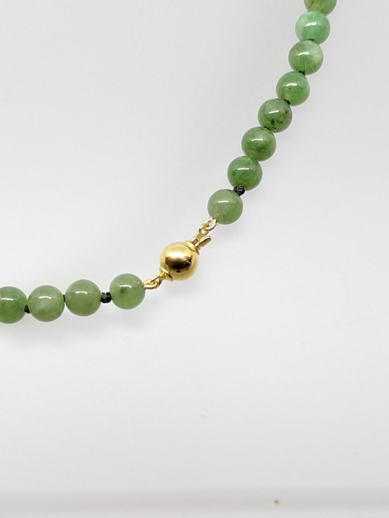 Natural A-grade jade bead necklace on 9k gold ball clasp - Pearls Direct